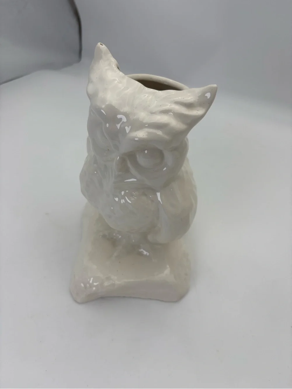 Vintage Ceramic Owl Vase - White Home Art Decor